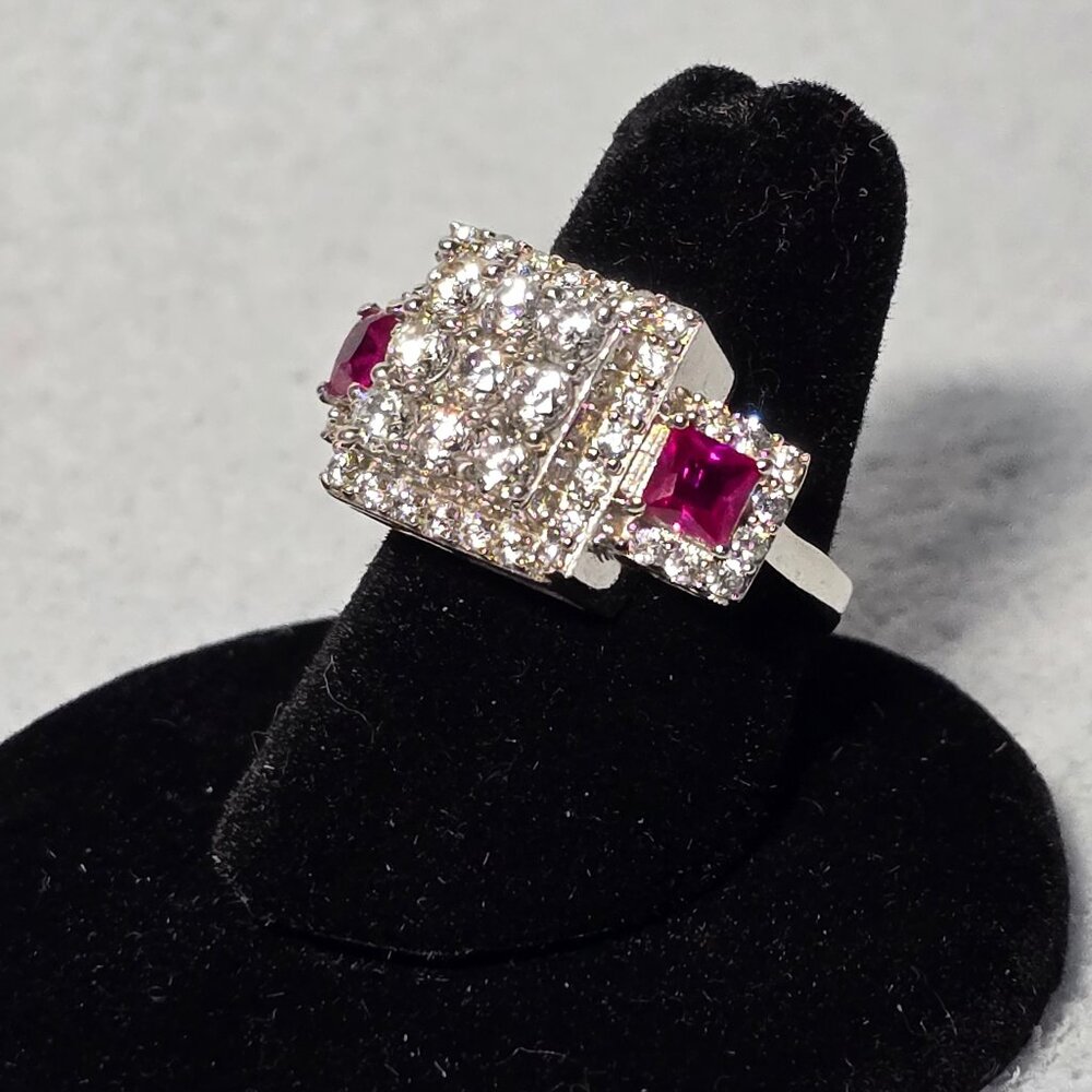 Sterling Silver Red & White Crystal Ring